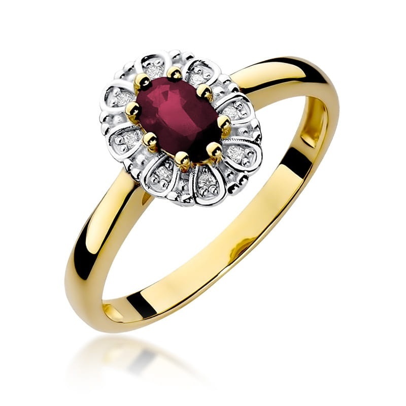 Inel Aur 9K cu Rubin 0.60 ct si Diamante Naturale 0.07 ct