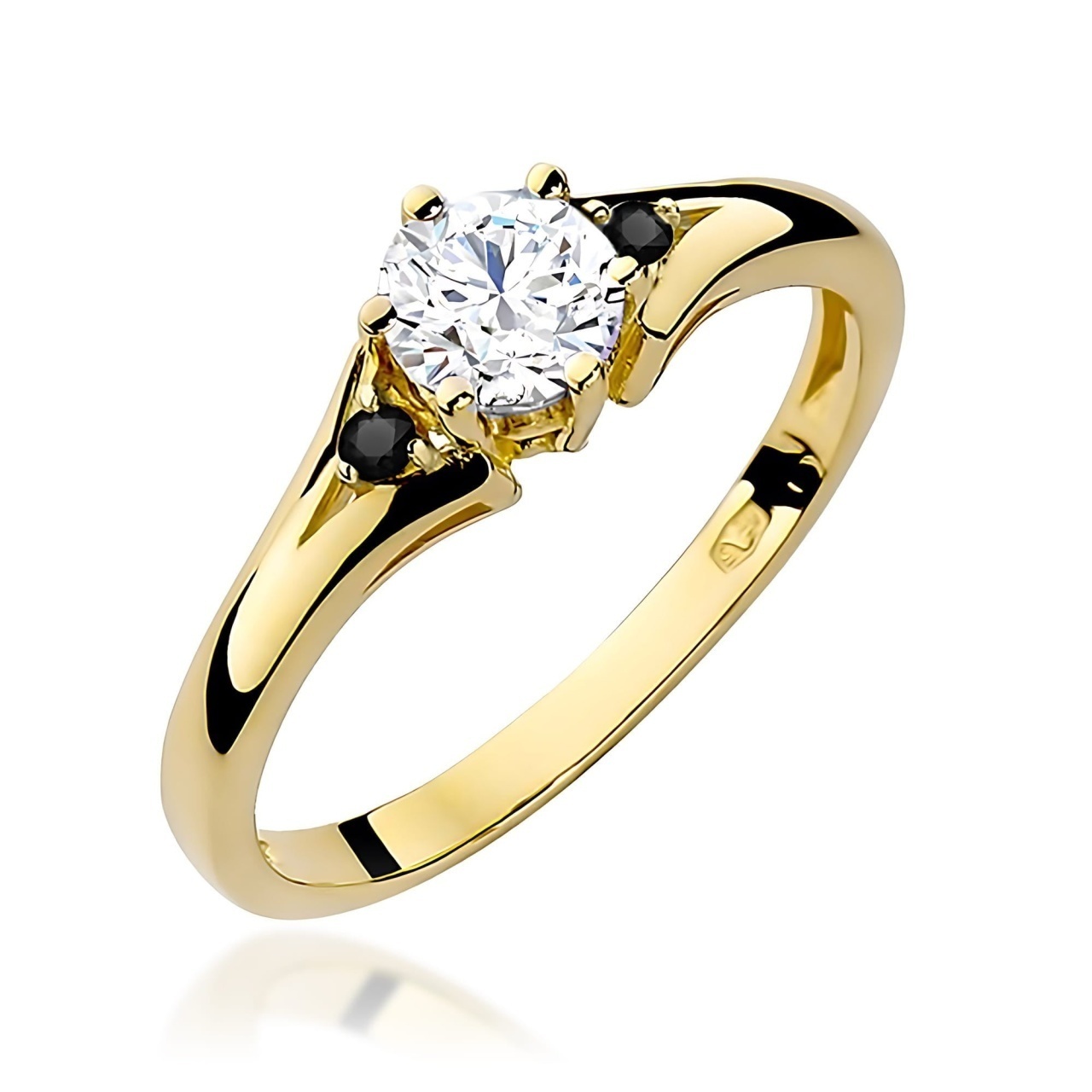 Inel Aur 9K cu Safir Alb 0.60 ct si Diamante Naturale Negre 0.03 ct