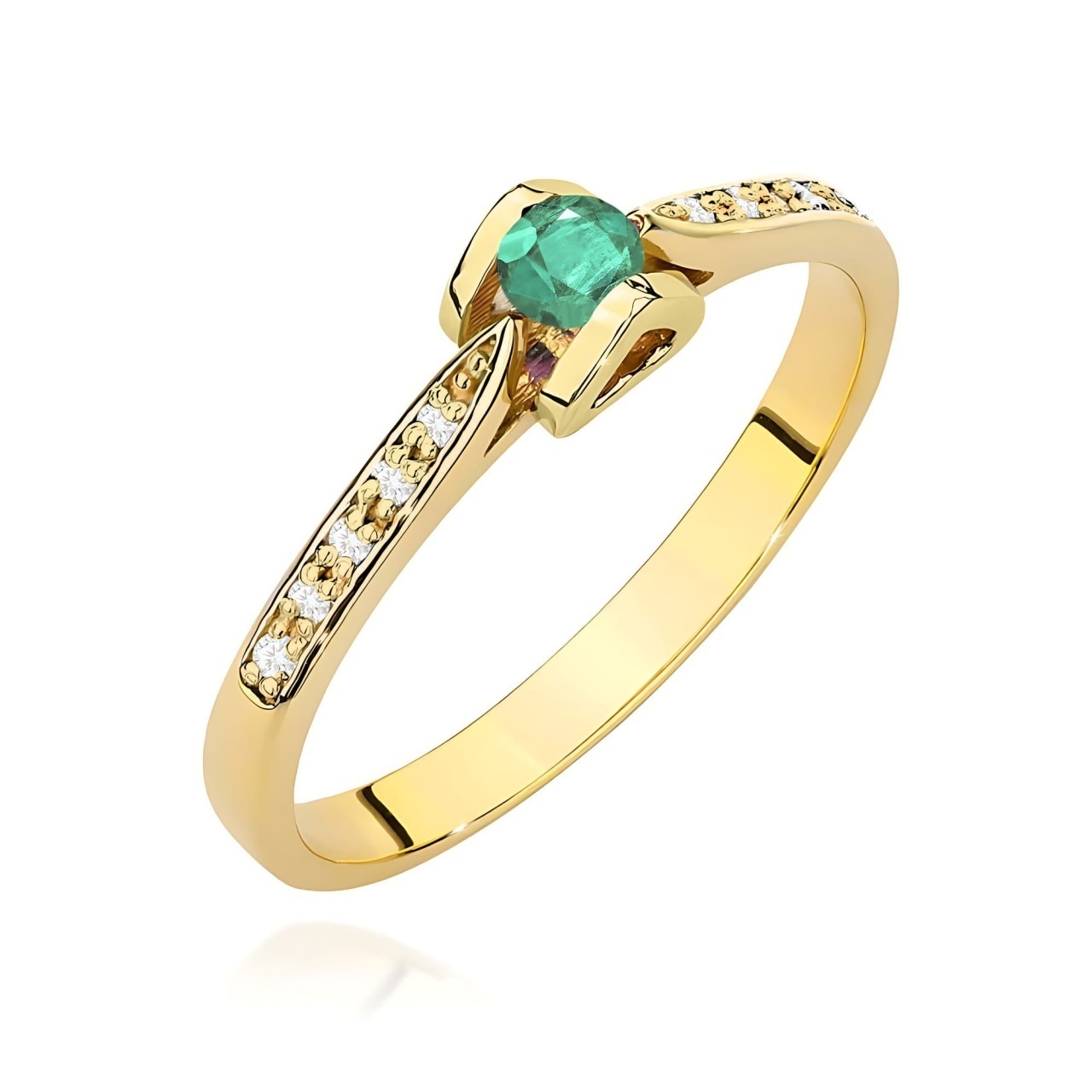Inel Aur 9K cu Smarald 0.15 ct si Diamante Naturale 0.05 ct
