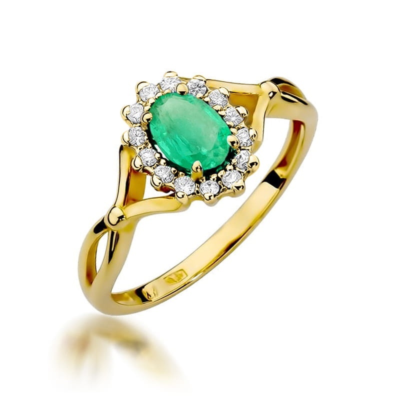 Inel Aur 9K cu Smarald 0.40 ct si Diamante Naturale 0.12 ct