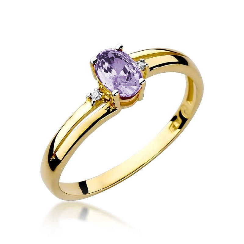Inel Aur 9K cu Tanzanit 0.40 ct si Diamante Naturale 0.03 ct