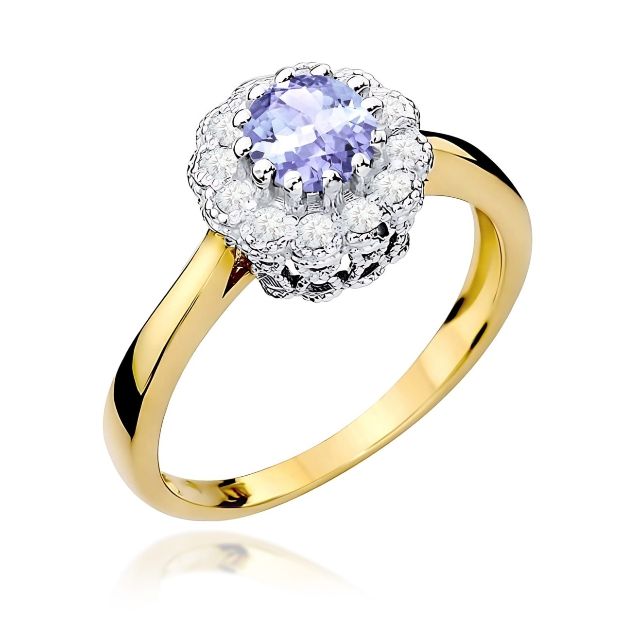 Inel Aur 9K cu Tanzanit 0.50 ct si Diamante Naturale 0.17 ct