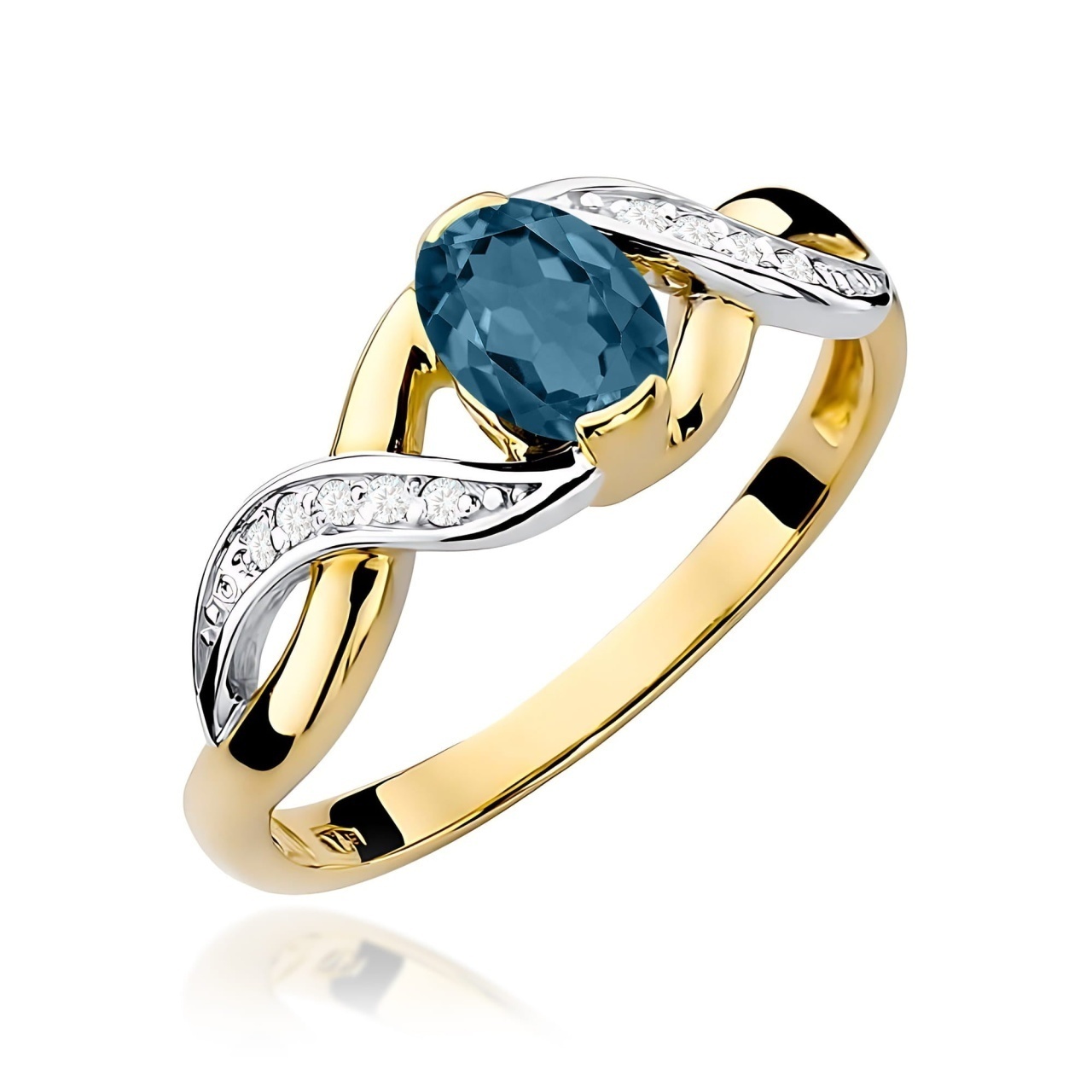 Inel Aur 9K cu Topaz London Blue 0.50 ct si Diamante Naturale 0.05 ct