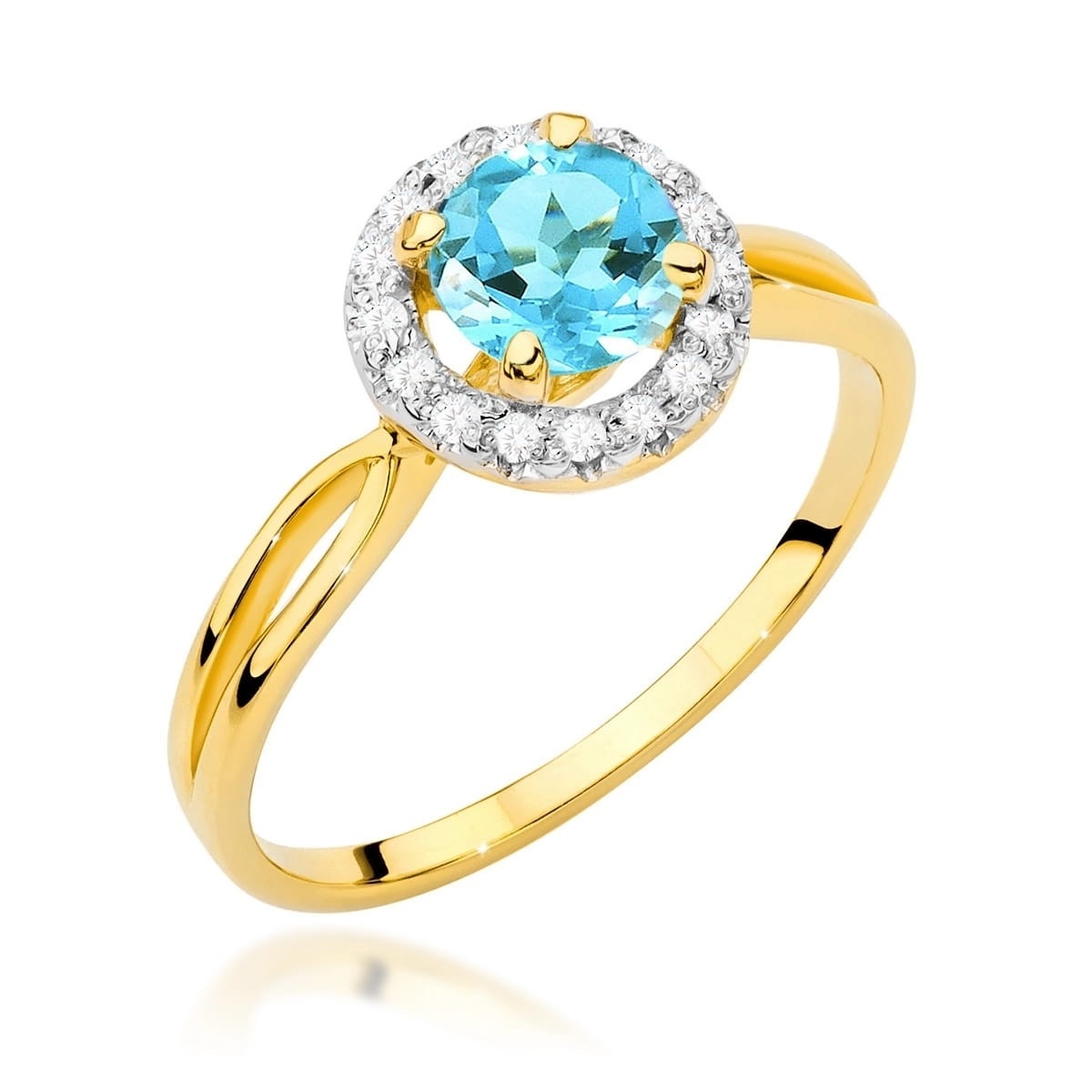 Inel Aur 9K cu Topaz Swiss 0.80 ct si Diamante Naturale 0.08 ct