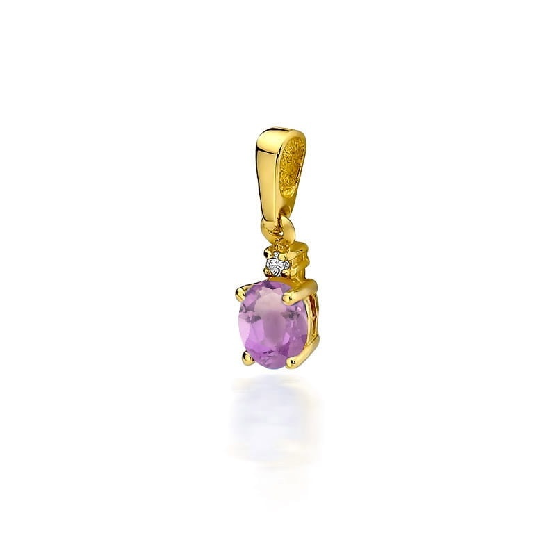 Pandantiv Aur 14K cu Ametist 0.40 ct si Diamant Natural 0.01 ct