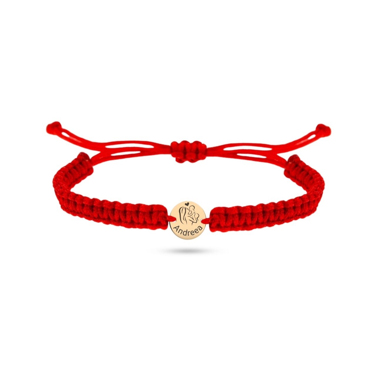 Bratara cu snur pentru copii si banut 7mm din aur 14k personalizabil cu mama&bebe si nume