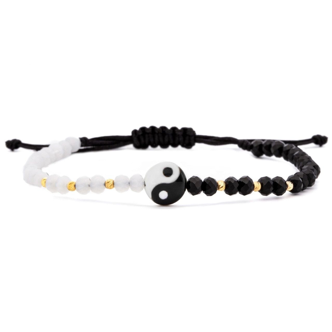 Bratara Yin si Yang cu cristale si bilute din AUR 14K