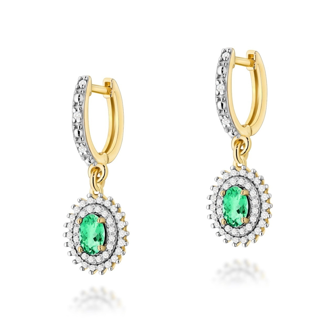 Cercei Aur 14K cu Smarald 0.40 ct si Diamante Naturale 0.44 ct
