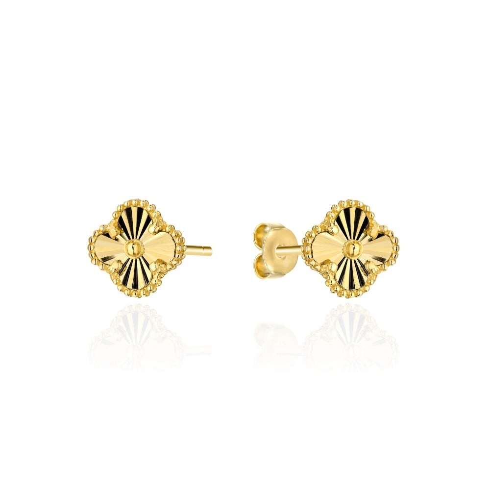 Cercei Aur 14K Trifoi Diamantat 4mm