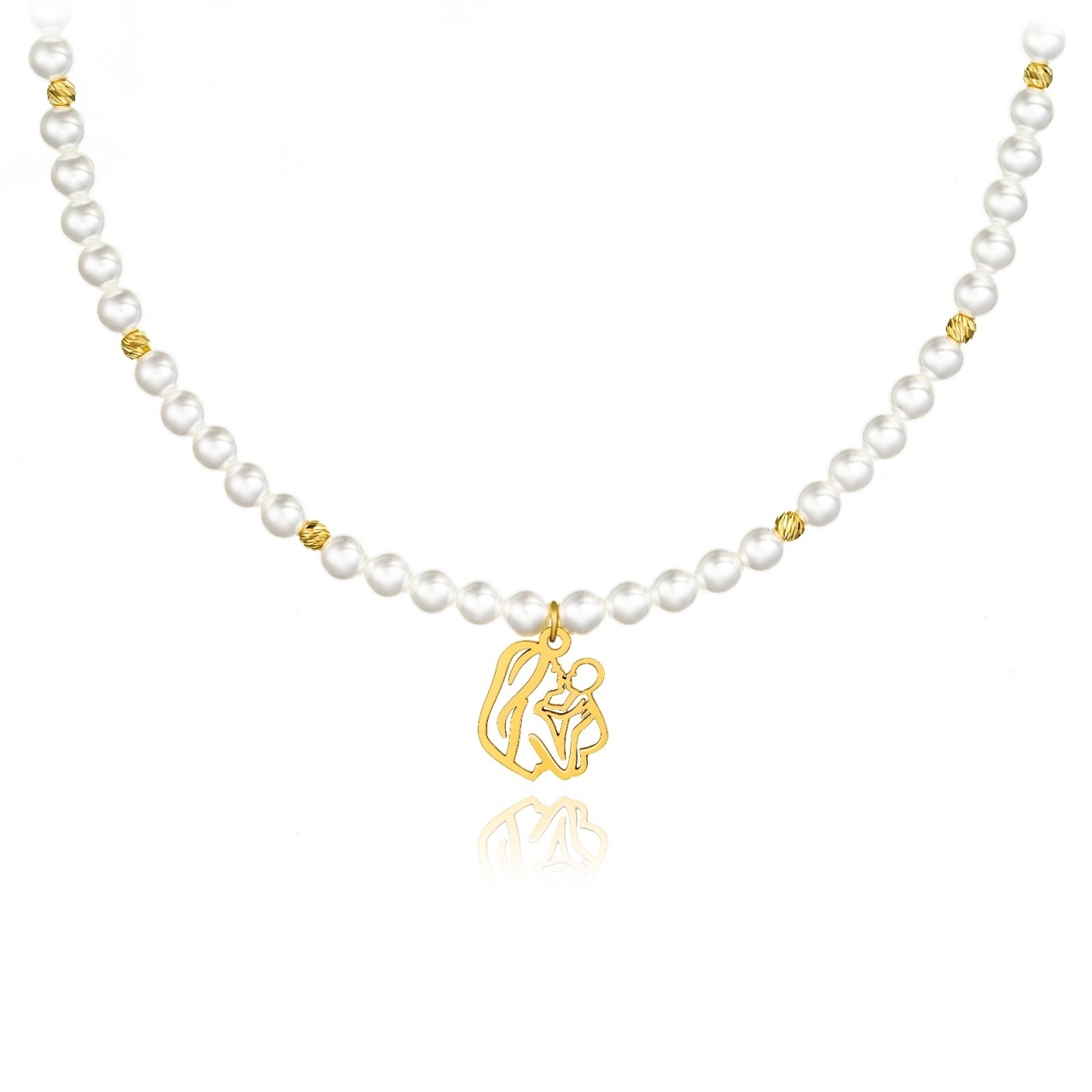 Colier Mom & Baby cu Perle Mallorca și AUR 14K