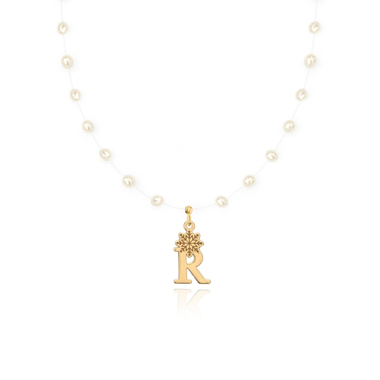 Colier Pearl Snow Letter cu Perle de Cultura și inițială din AUR 14K