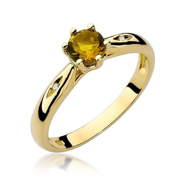 Inel Aur 14K cu Citrin 0.50 ct si Diamante Naturale 0.01 ct