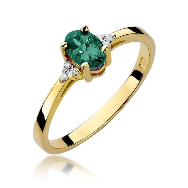 Inel Aur 14K cu Smarald 0.40 ct si Diamante Naturale 0.05 ct