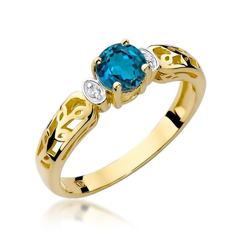 Inel Aur 14K cu Topaz London Blue 0.50 ct si Diamante Naturale 0.02 ct