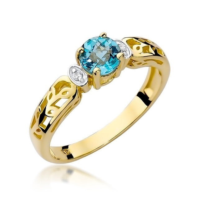 Inel Aur 14K cu Topaz Swiss 0.50 ct si Diamante Naturale 0.02 ct