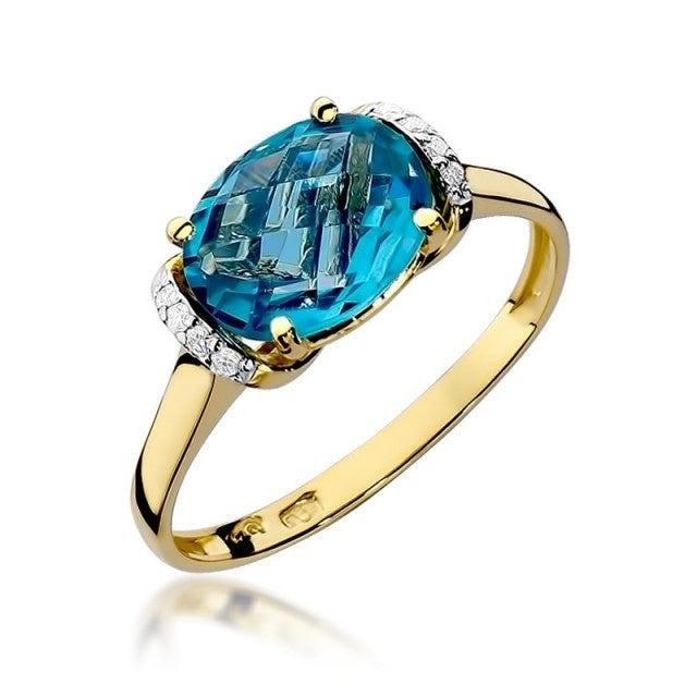 Inel Aur 14K cu Topaz Swiss 1.70 ct si Diamante Naturale 0.04 ct