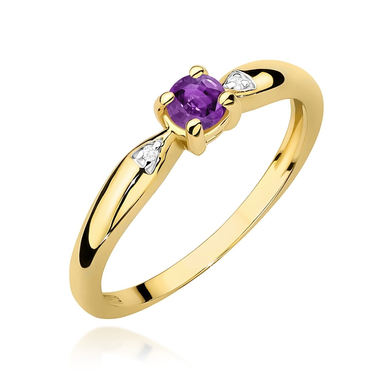 Inel Aur 9K cu Ametist 0.10 ct si Diamante Naturale 0.01 ct