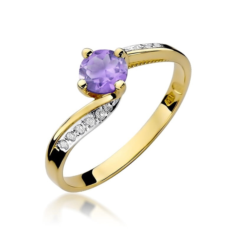 Inel Aur 9K cu Ametist 0.50 ct si Diamante Naturale 0.05 ct