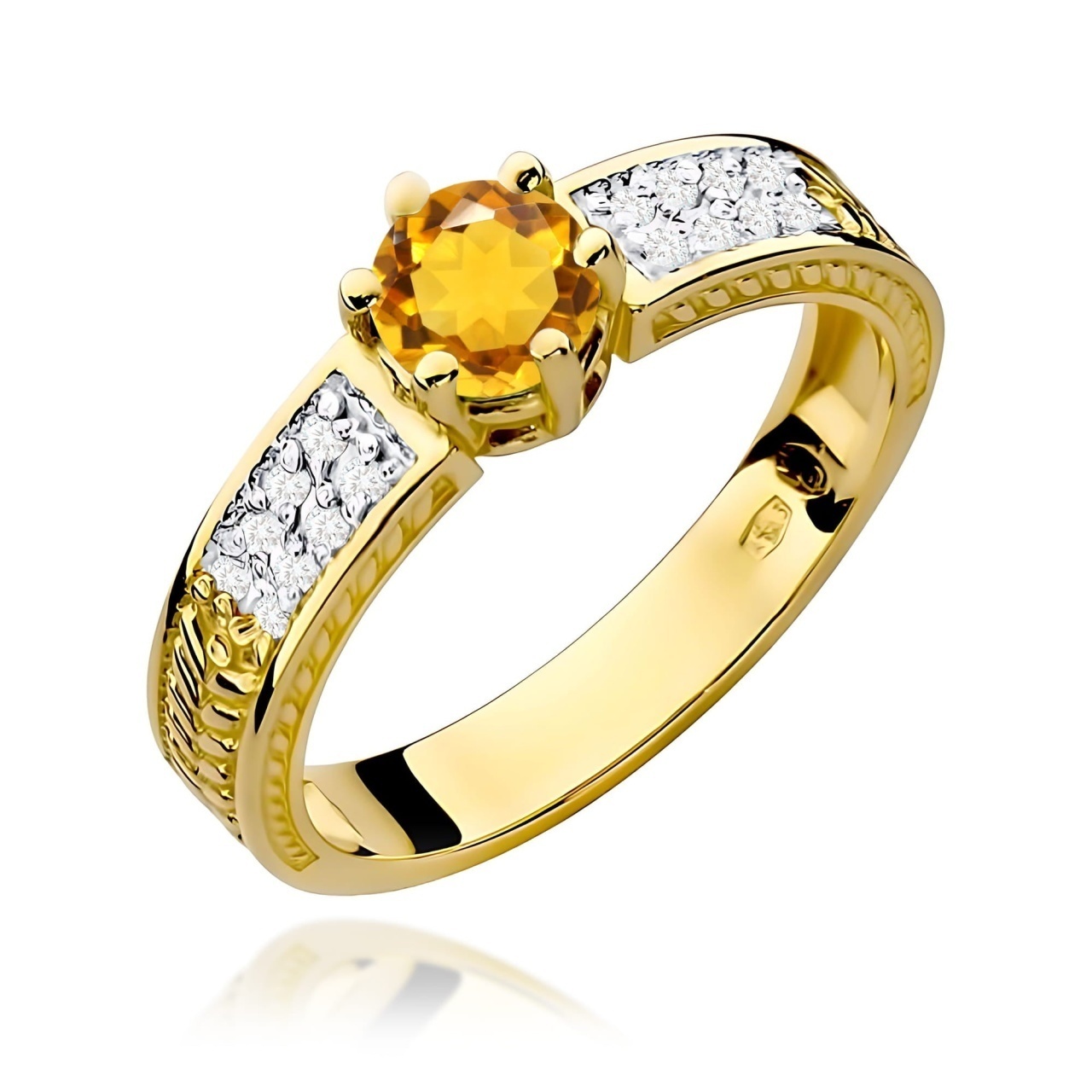 Inel Aur 9K cu Citrin 0.50 ct si Diamante Naturale 0.08 ct