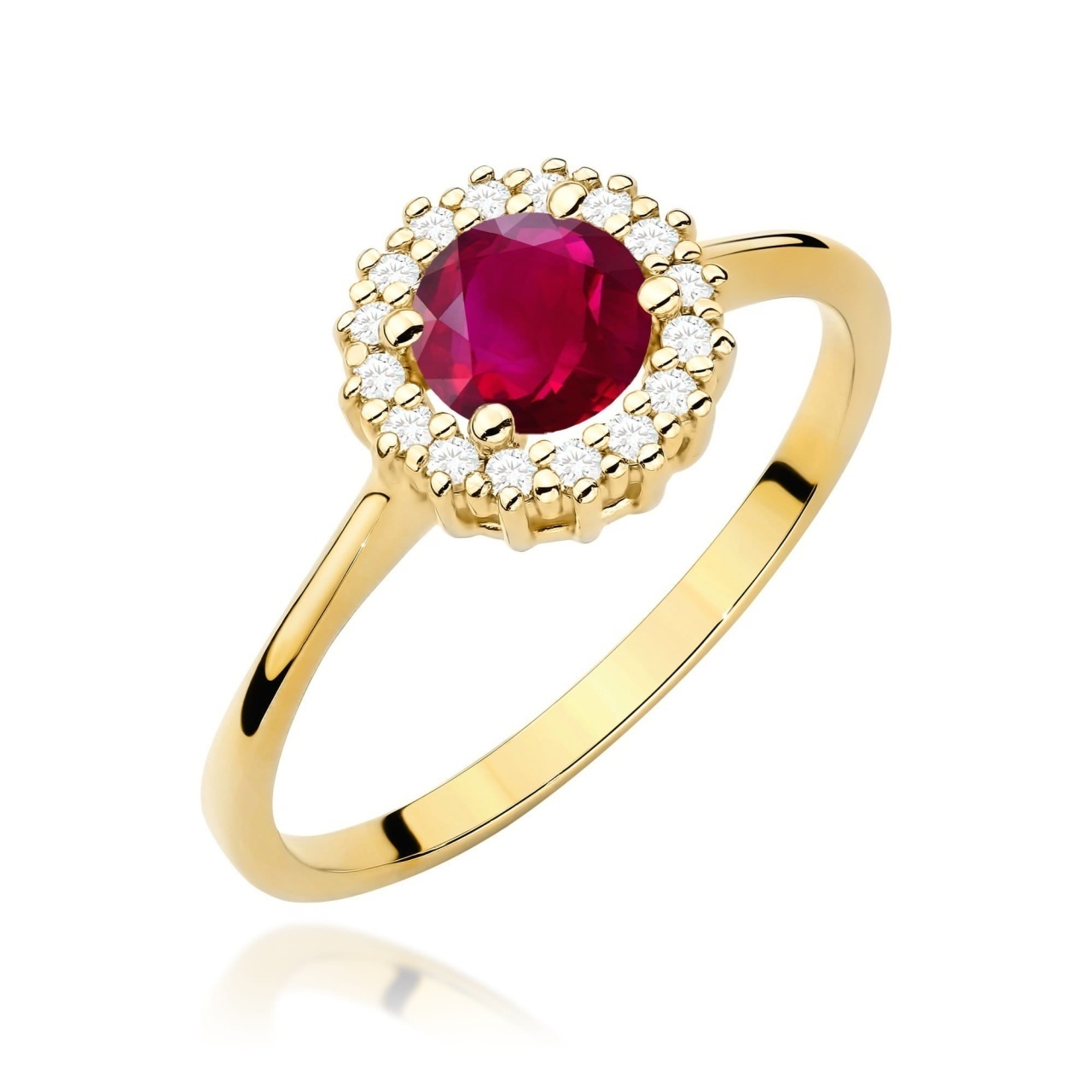Inel Aur 9K cu Rubin 0.60 ct si Diamante Naturale 0.14 ct