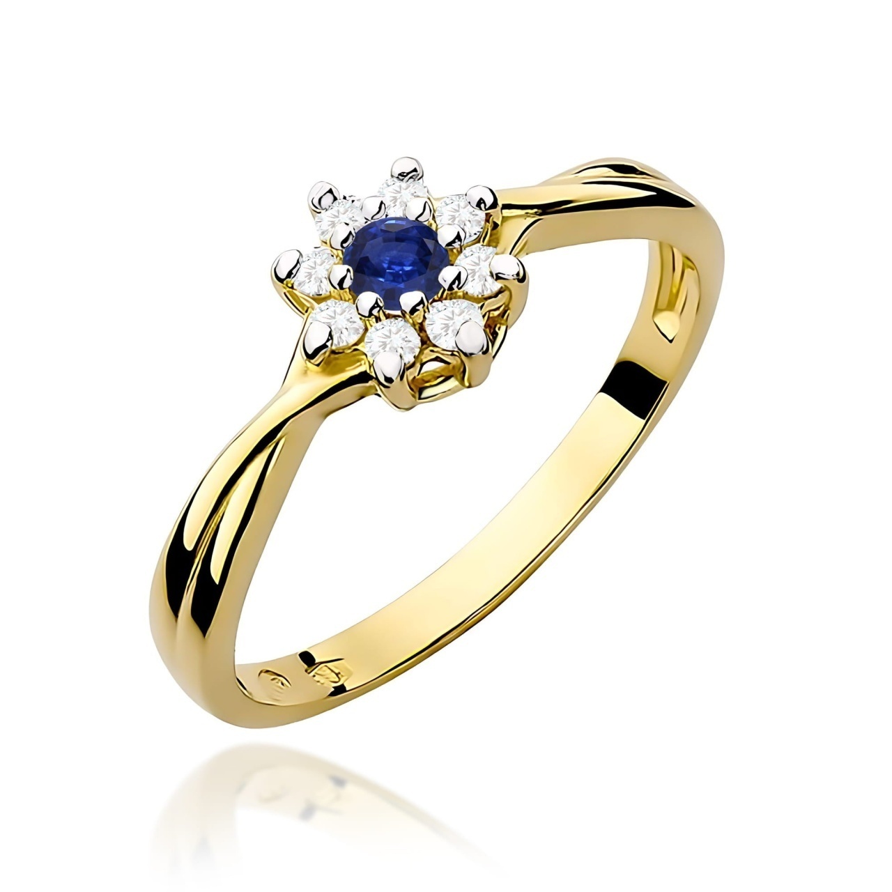 Inel Aur 9K cu Safir 0.15 ct si Diamante Naturale 0.12 ct
