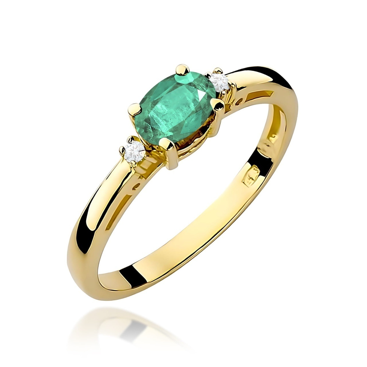 Inel Aur 9K cu Smarald 0.40 ct si Diamante Naturale 0.03 ct