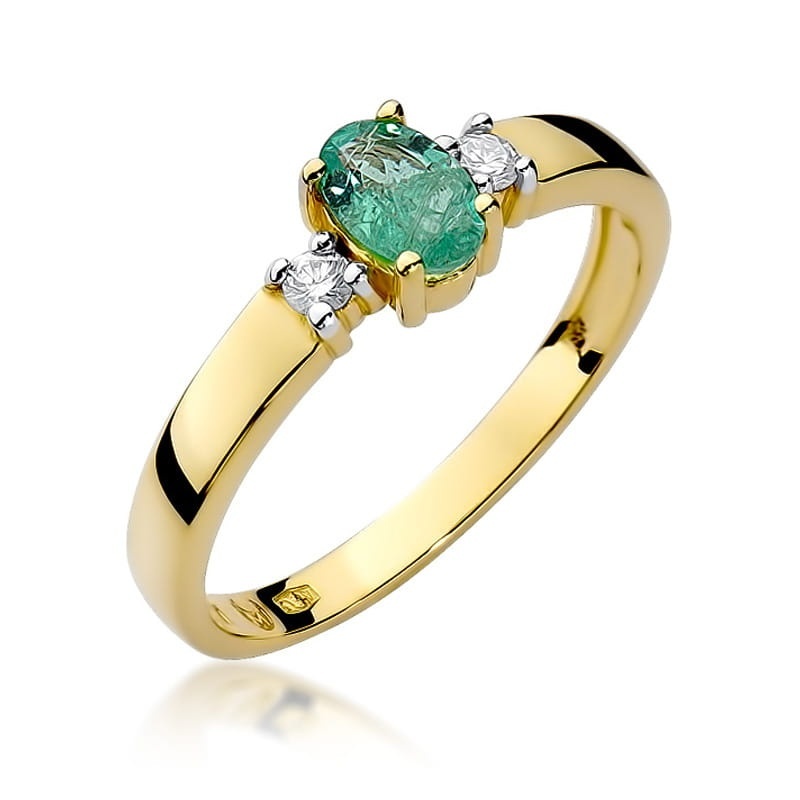 Inel Aur 9K cu Smarald 0.40 ct si Diamante Naturale 0.08 ct