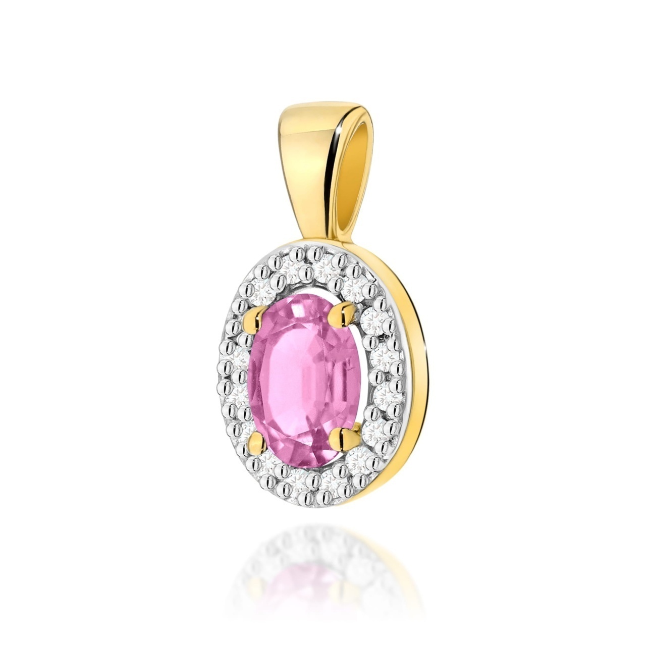 Pandantiv Aur 14K cu Pink Sapphire 0.45 ct si Diamante Naturale 0.08 ct