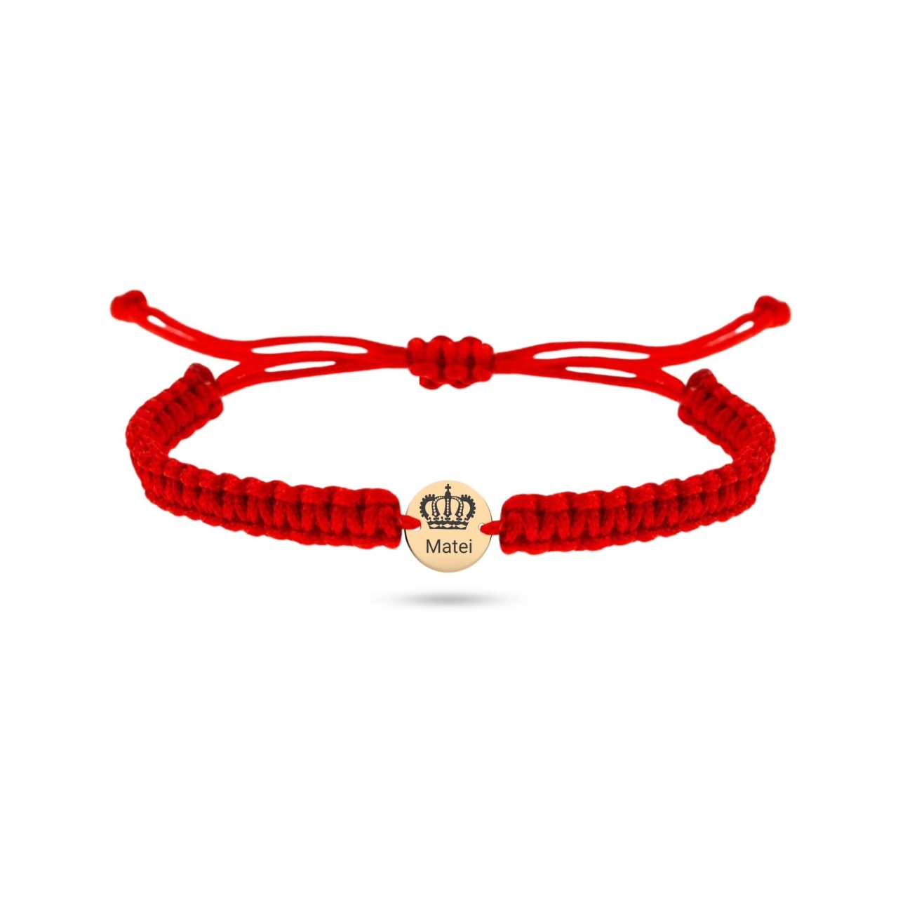 Bratara cu snur pentru copii si disc 7mm din aur 14k personalizabil cu coronita baietel si nume