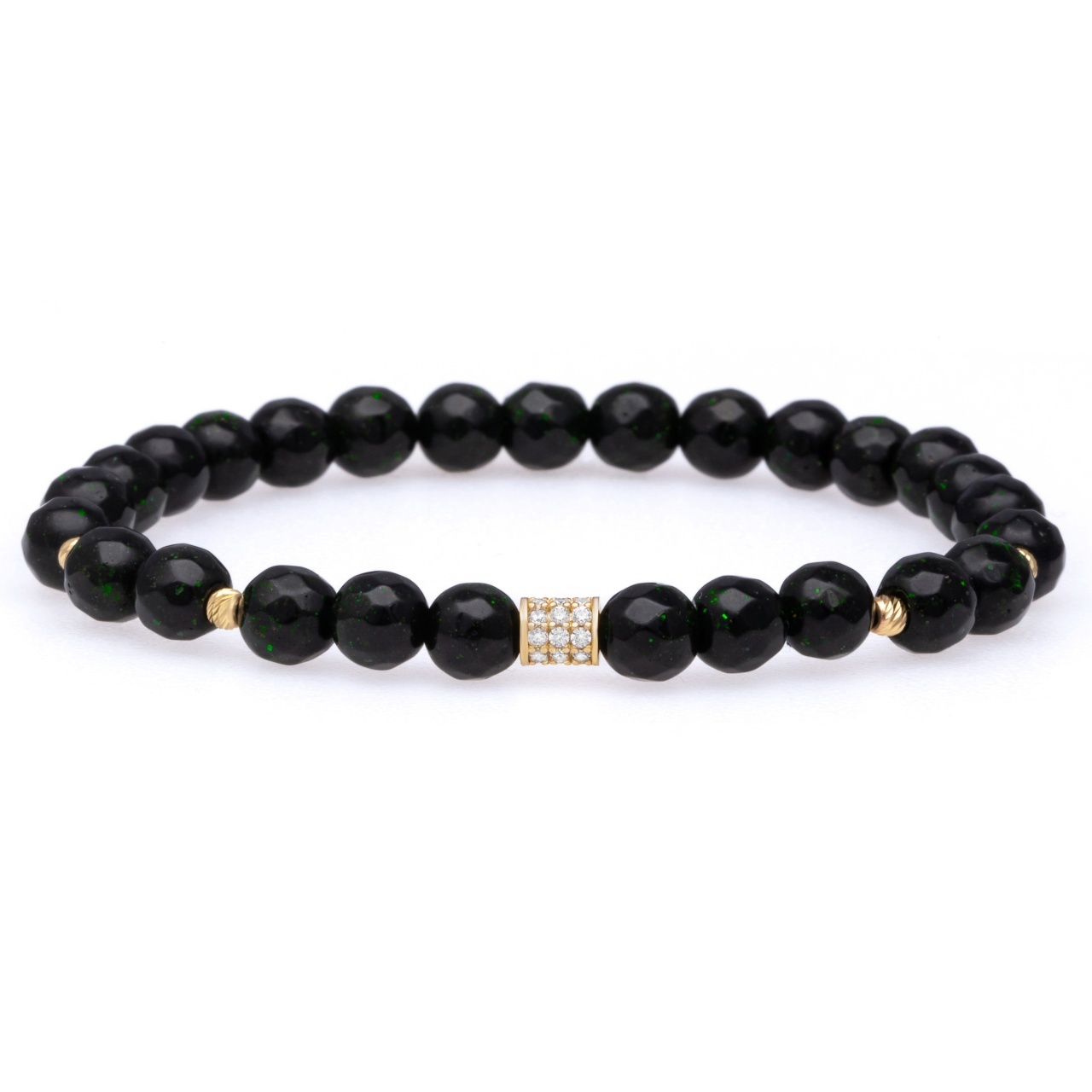 Brățară elastică Serenity cu Green Goldstone si charm din Aur 14K