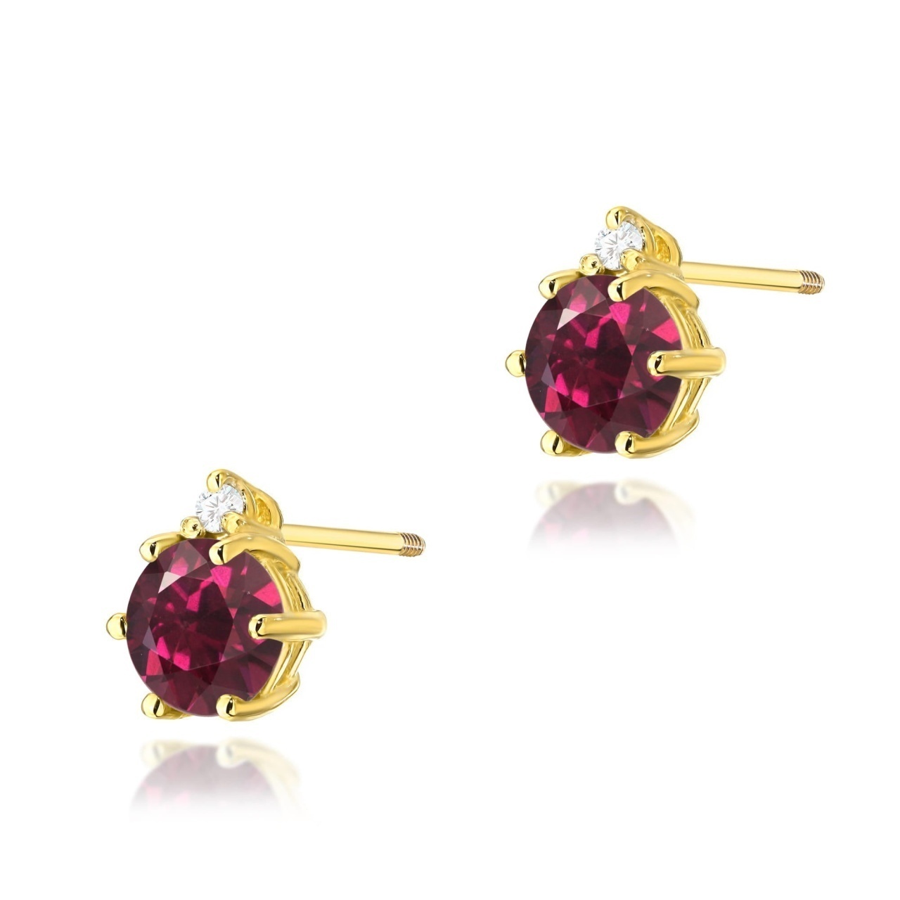 Cercei Aur 14K cu Rhodolite 0.60 ct si Diamante Naturale 0.03 ct Filet cu Protectie