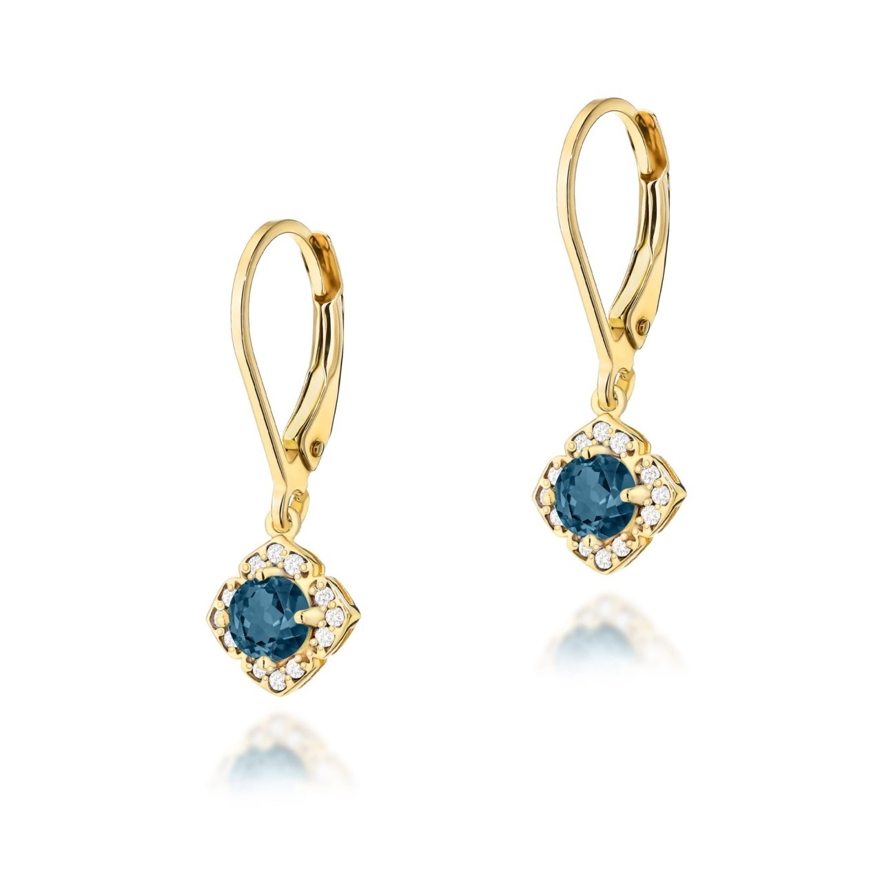Cercei Aur 14K cu Topaz London Blue 0.30 ct si Diamante Naturale 0.12 ct