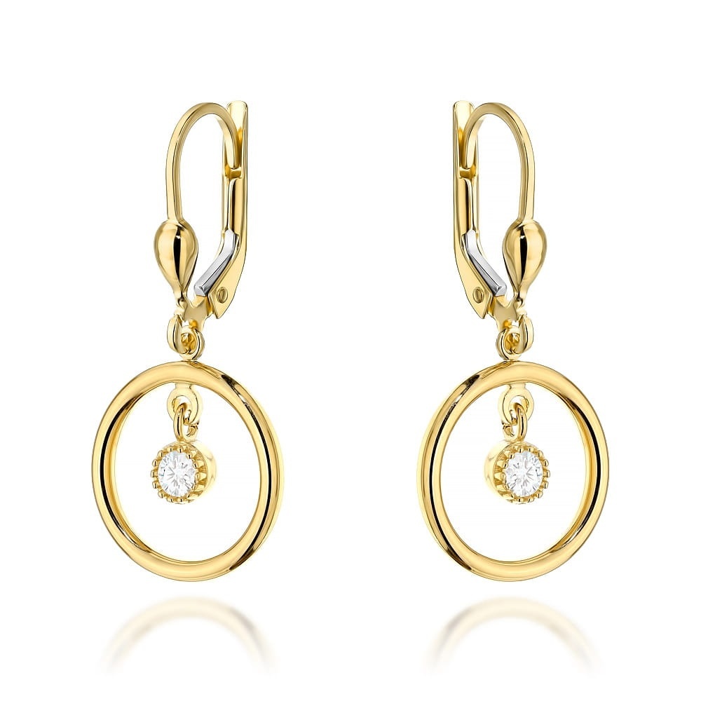 Cercei Aur 14K, Model Rotund cu Zirconiu, Închidere Engleză