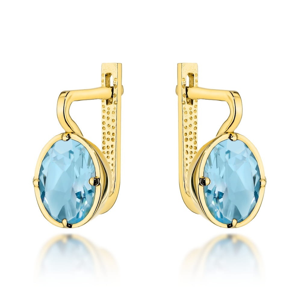 Cercei Din Aur Cu Topaz Oval, Colecția "Colorful Stone", Sistem Englezesc
