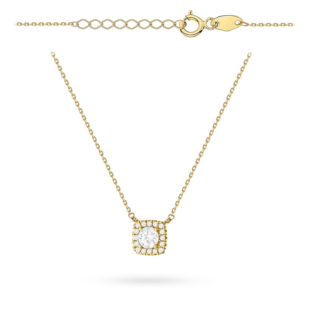Colier Elegant din Aur 14K cu Pandantiv Pătrat și Zirconii