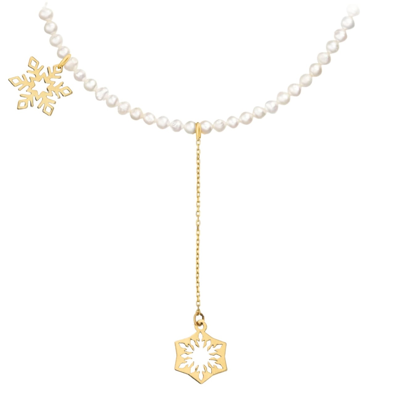 Colier Snowflake Shine cu Perle de Cultura și fulg de nea din AUR 14K