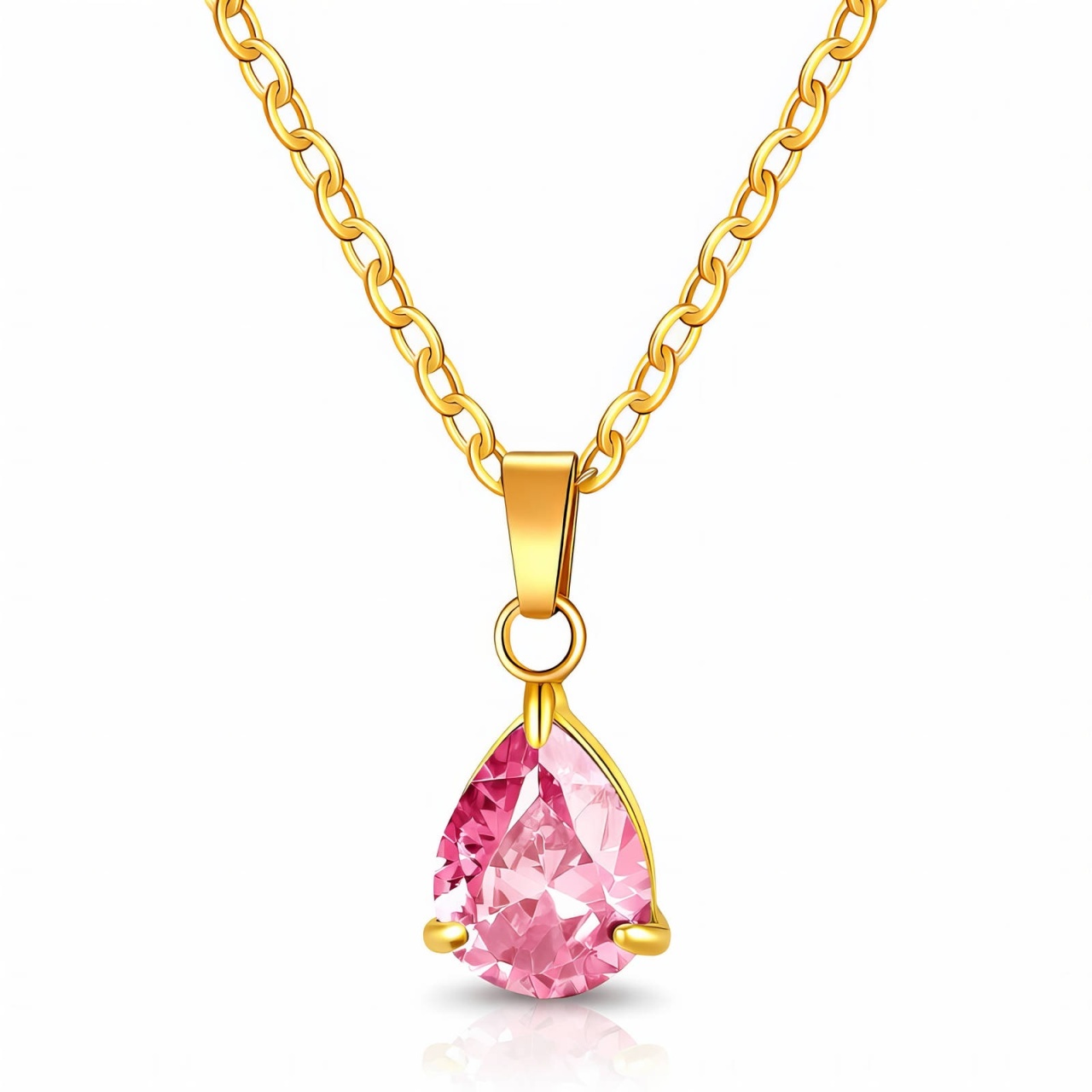 Colier Teardrop Pink din Inox placat cu Aur