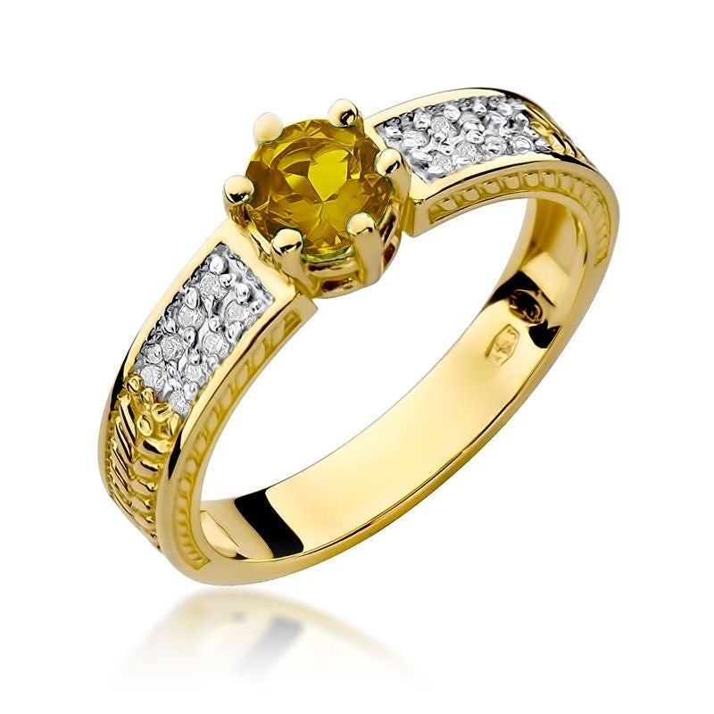 Inel Aur 14K cu Citrin 0.50 ct si Diamante Naturale 0.08 ct