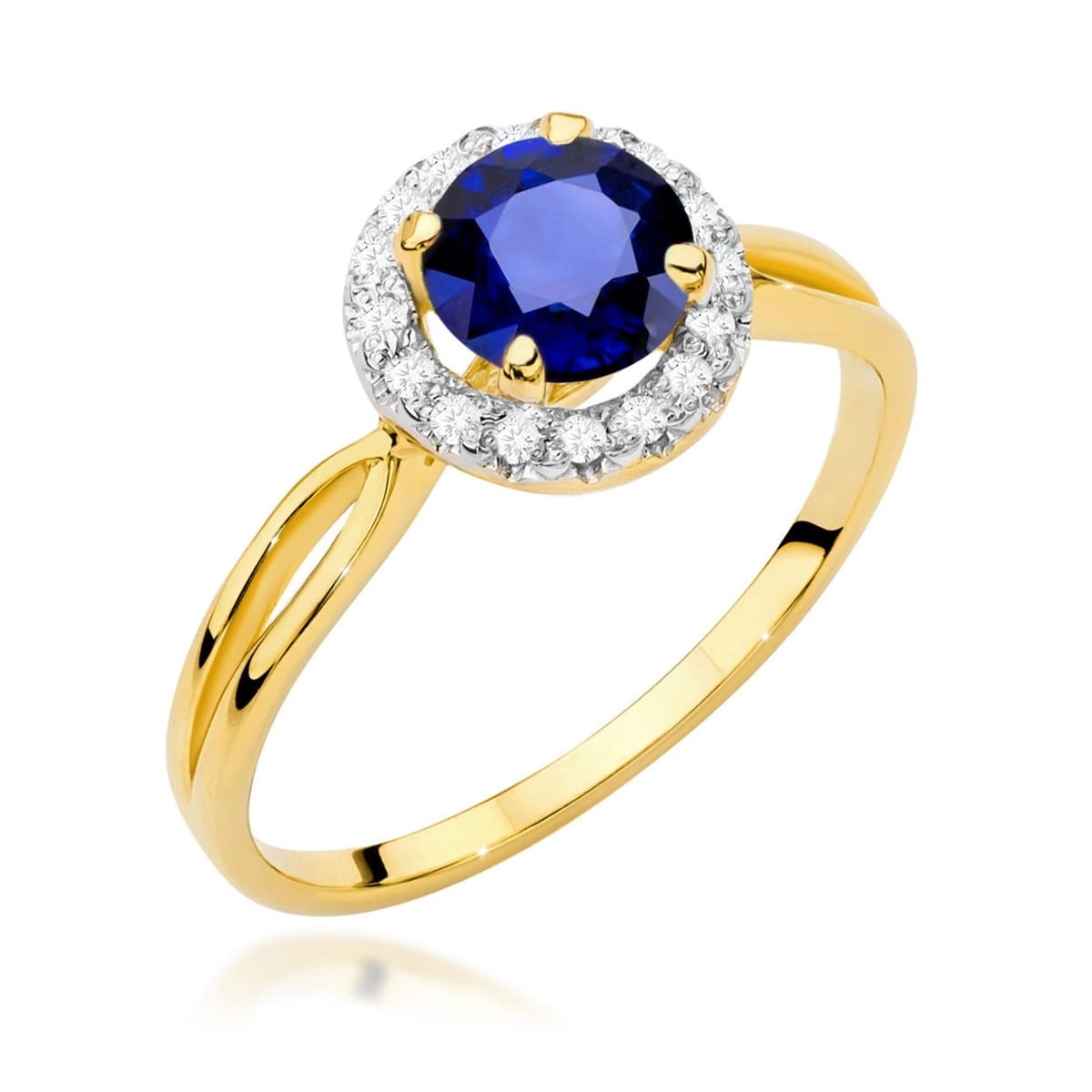 Inel Aur 14K cu Safir 1.00 ct si Diamante Naturale 0.08 ct