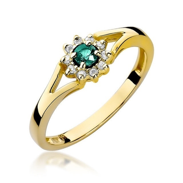 Inel Aur 14K cu Smarald 0.15 ct si Diamante Naturale 0.09 ct