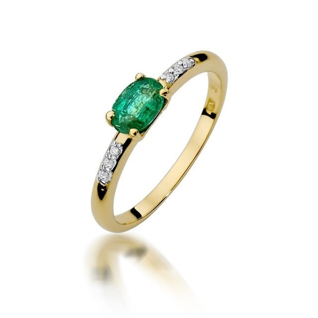 Inel Aur 14K cu Smarald 0.40 ct si Diamante Naturale 0.03 ct
