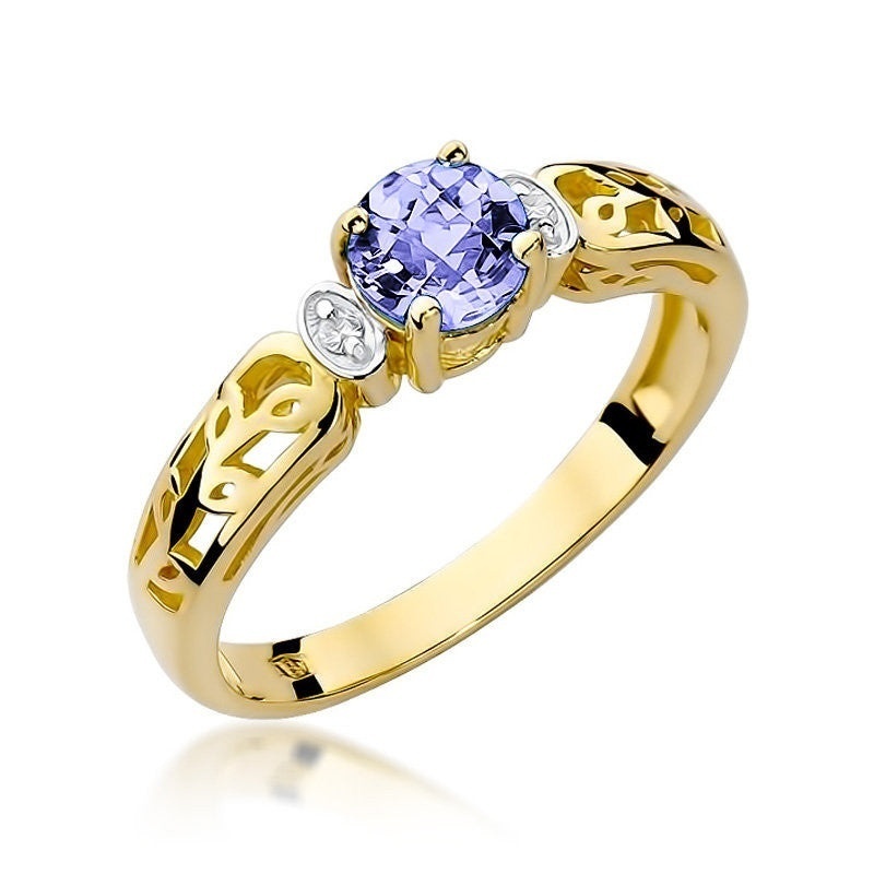 Inel Aur 14K cu Tanzanit 0.50 ct si Diamante Naturale 0.02 ct