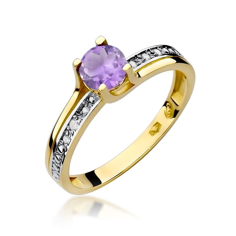 Inel Aur 9K cu Ametist 0.50 ct si Diamante Naturale 0.03 ct