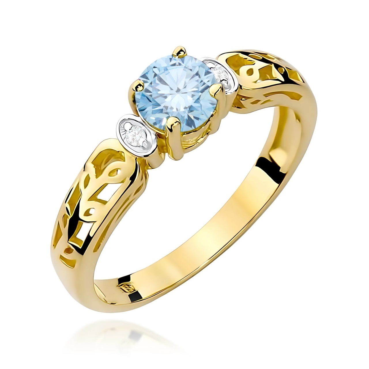 Inel Aur 9K cu Diamante Albastre de Laborator 0.52 ct