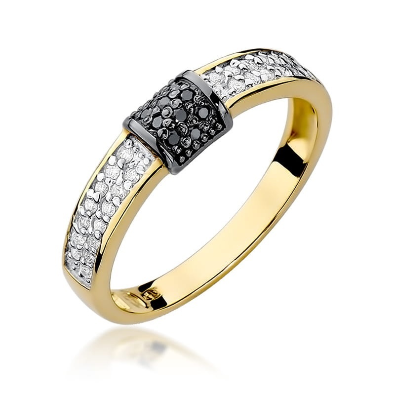 Inel Aur 9K cu Diamante Naturale Albe si Negre 0.19 ct