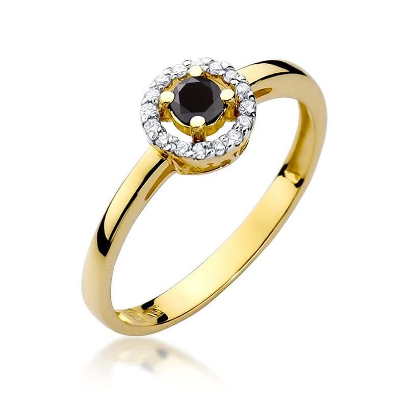 Inel Aur 9K cu Diamante Naturale Albe si Negre 0.20 ct