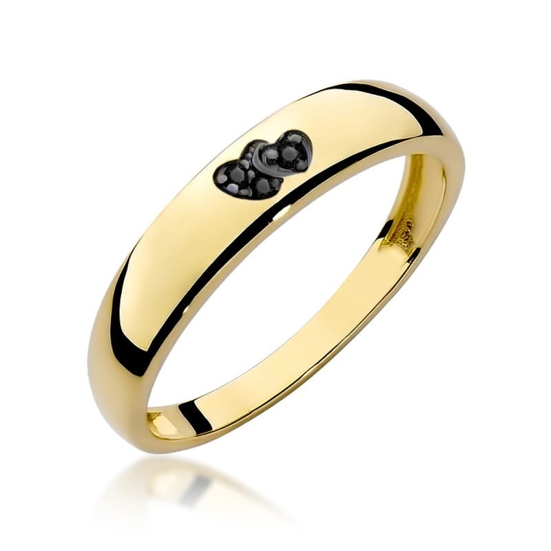 Inel Aur 9K cu Diamante Naturale Negre 0.02 ct