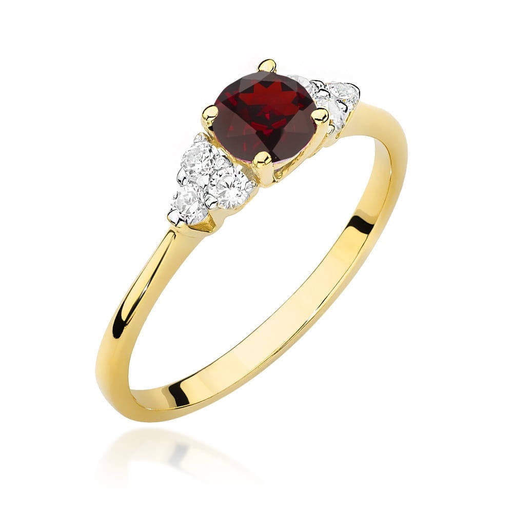Inel Aur 9K cu Granat 0.60 ct si Diamante Naturale 0.18 ct