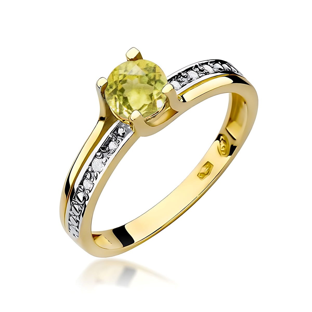 Inel Aur 9K cu Peridot 0.60 ct si Diamante Naturale 0.03 ct