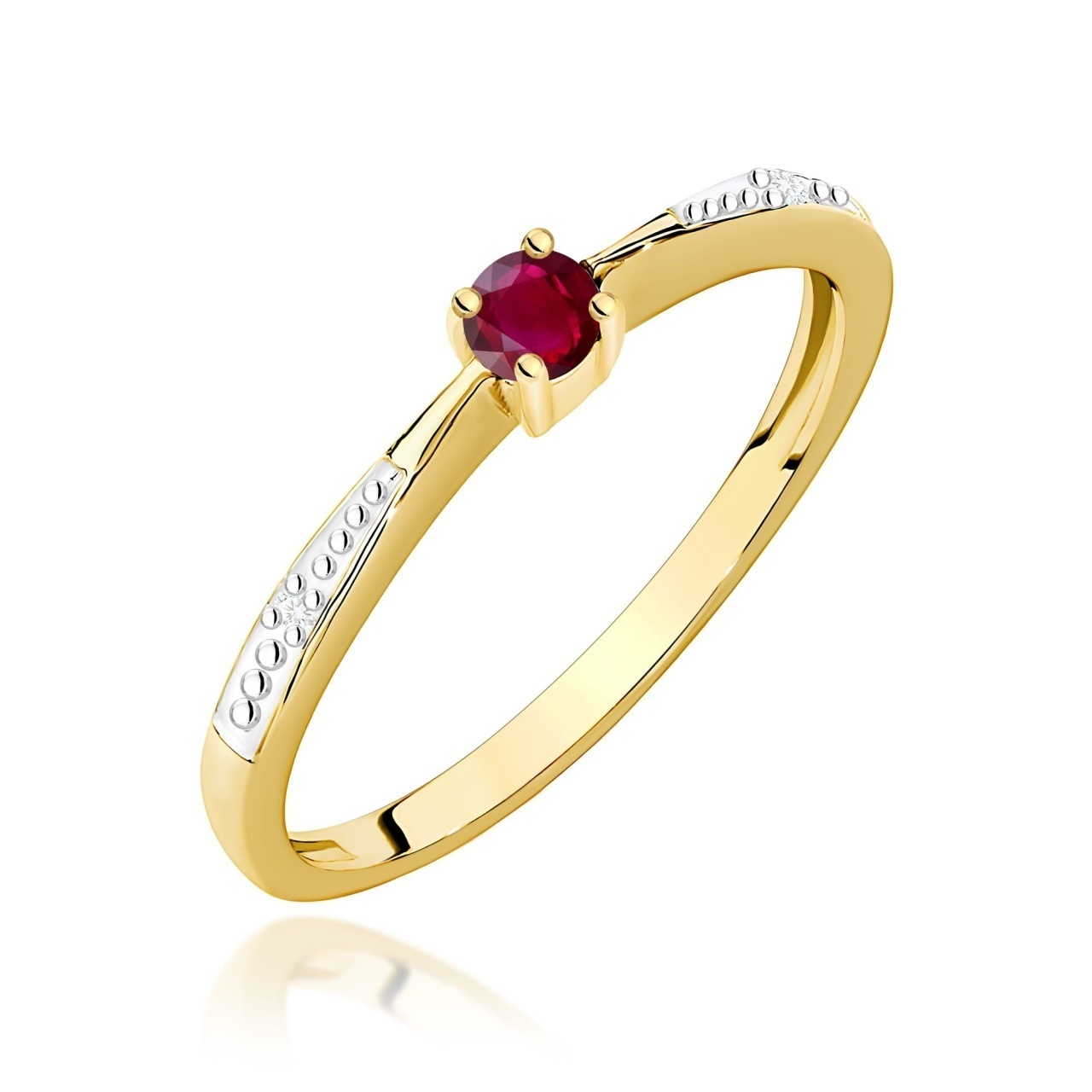 Inel Aur 9K cu Rubin 0.15 ct si Diamante Naturale 0.01 ct
